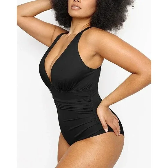 Black Cross-Back Women Swim One Piece - Picture 7 of 14